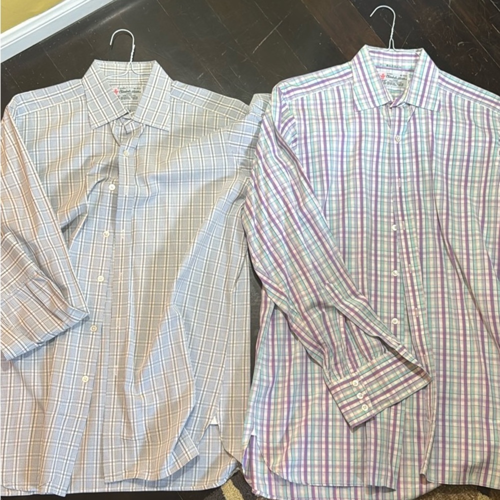 Turnbull & Asser Blue and Pink Plaid Dress Shirts